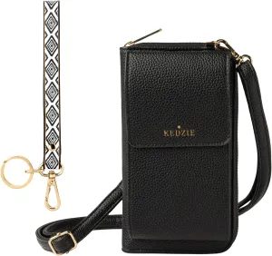 KEDZIE Eclipse Smartphone Crossbody Bag (Black) & Eclipse Vegan Leather Wristlet Key Chain Holder (Get in Line)