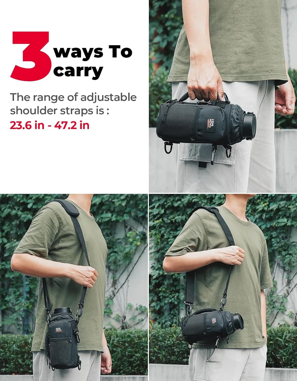 KEMIMOTO Water Bottle Holder Bag, Water Bottle Carrier with Adjustable Shoulder Strap, Water Bottle Pouch Holder for Hiking, Compatible with YETI Stanley SLM 32 oz, 40 oz