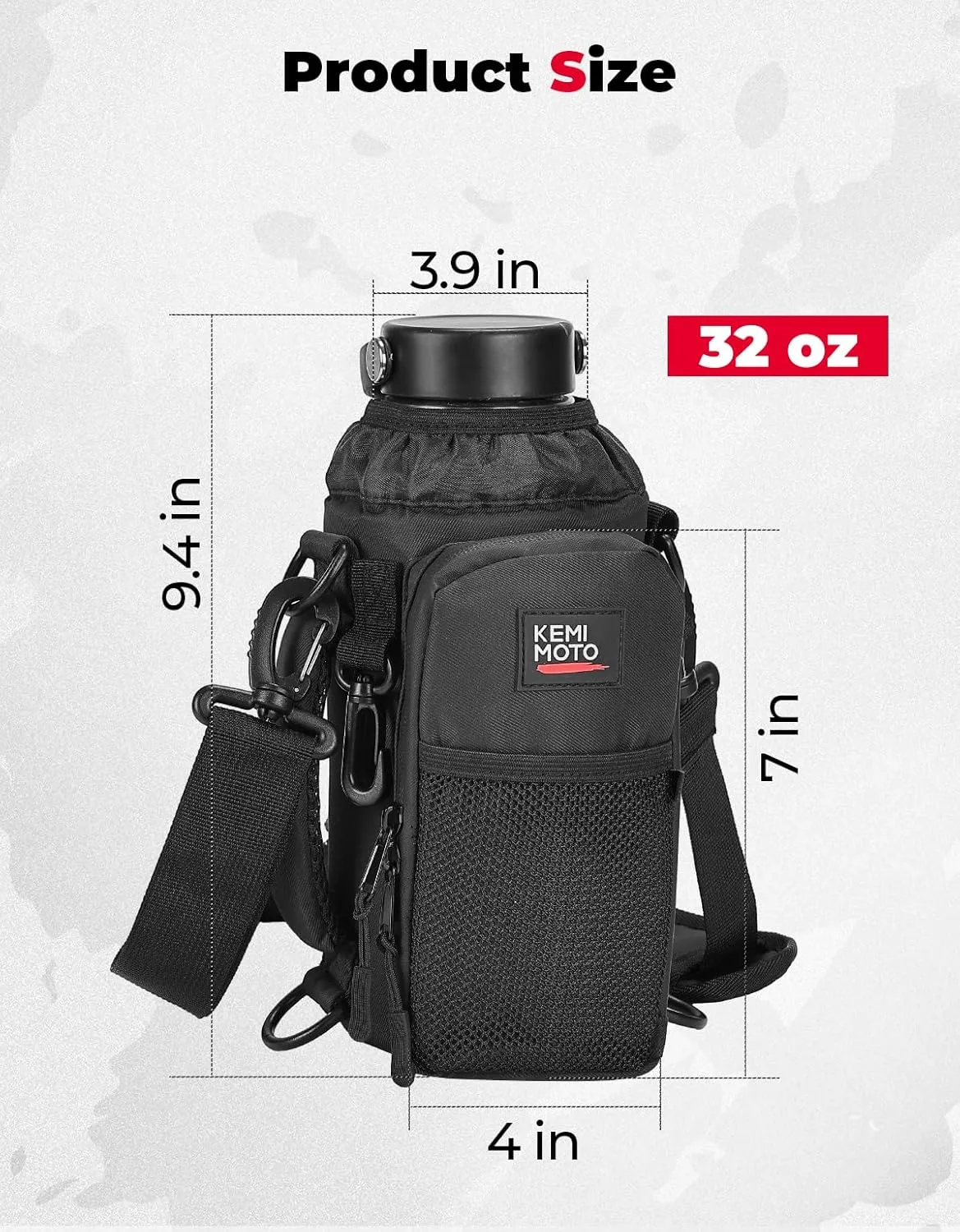 KEMIMOTO Water Bottle Holder Bag, Water Bottle Carrier with Adjustable Shoulder Strap, Water Bottle Pouch Holder for Hiking, Compatible with YETI Stanley SLM 32 oz, 40 oz