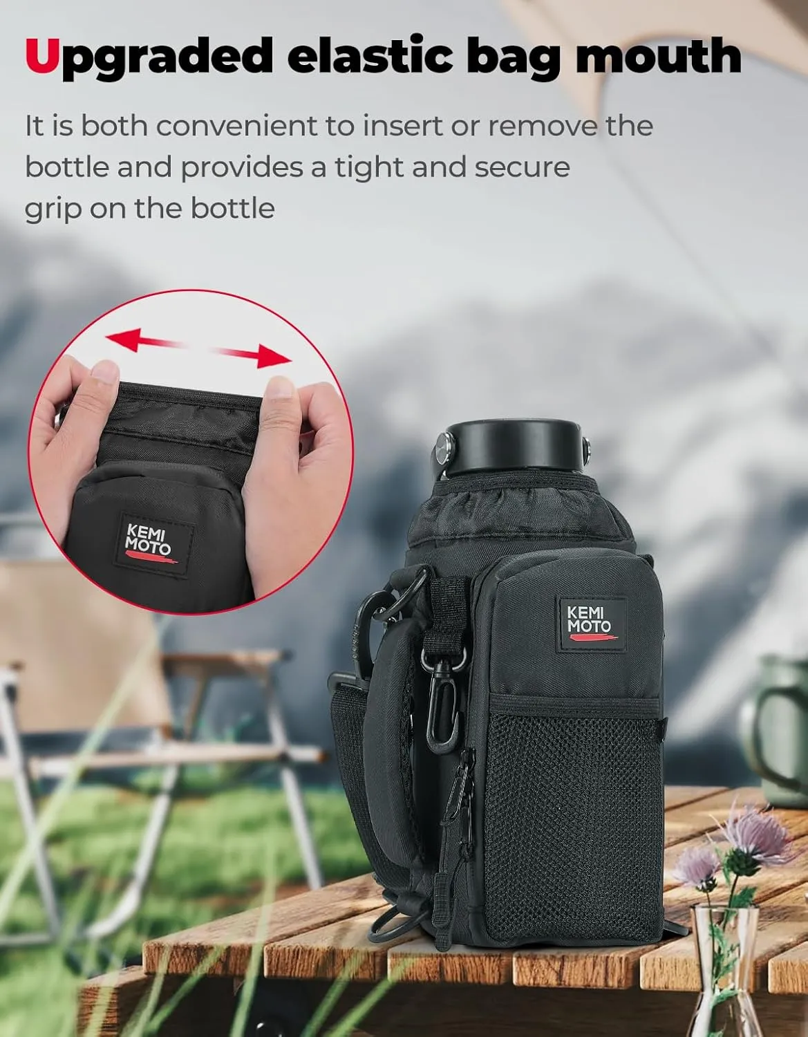 KEMIMOTO Water Bottle Holder Bag, Water Bottle Carrier with Adjustable Shoulder Strap, Water Bottle Pouch Holder for Hiking, Compatible with YETI Stanley SLM 32 oz, 40 oz