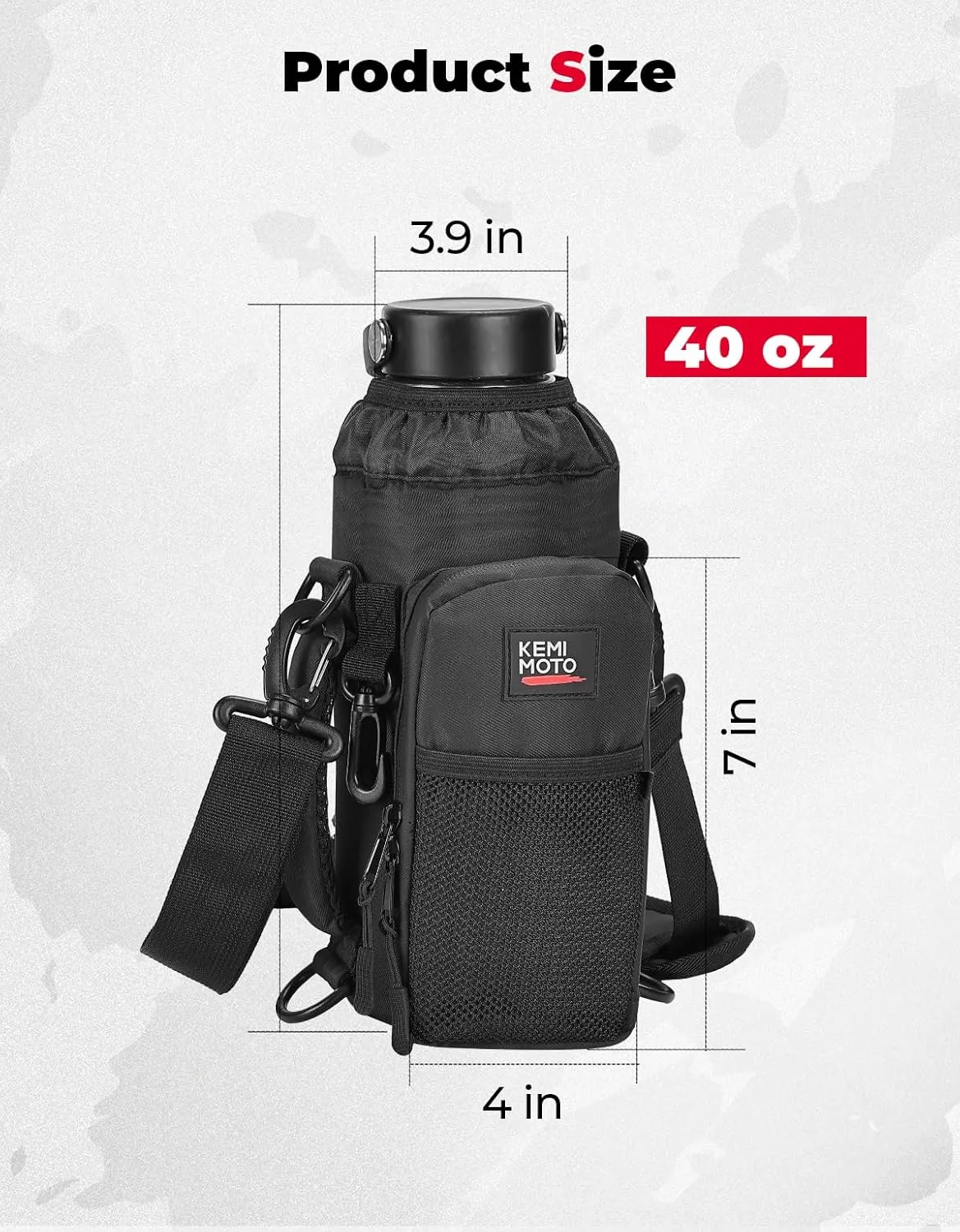KEMIMOTO Water Bottle Holder Bag, Water Bottle Carrier with Adjustable Shoulder Strap, Water Bottle Pouch Holder for Hiking, Compatible with YETI Stanley SLM 32 oz, 40 oz
