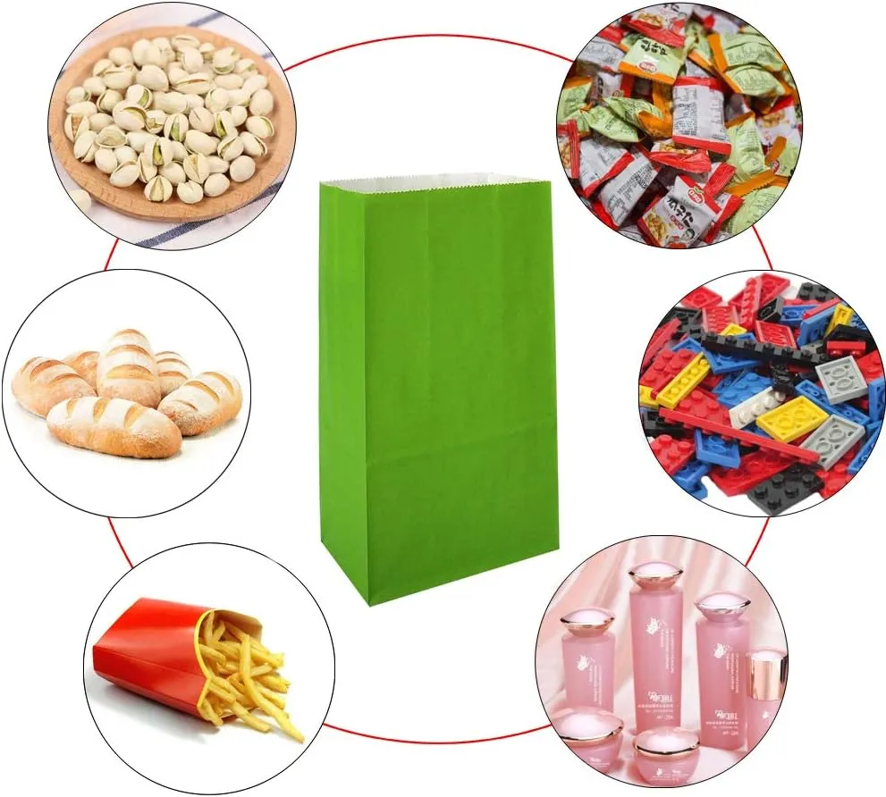 KEYYOOMY 100 CT Small Green Paper Bags Green Party Favor Bags Party Goodie Bag Paper Lunch Bag (100 CT, 3.1 X 5.1 X 9.4 In)