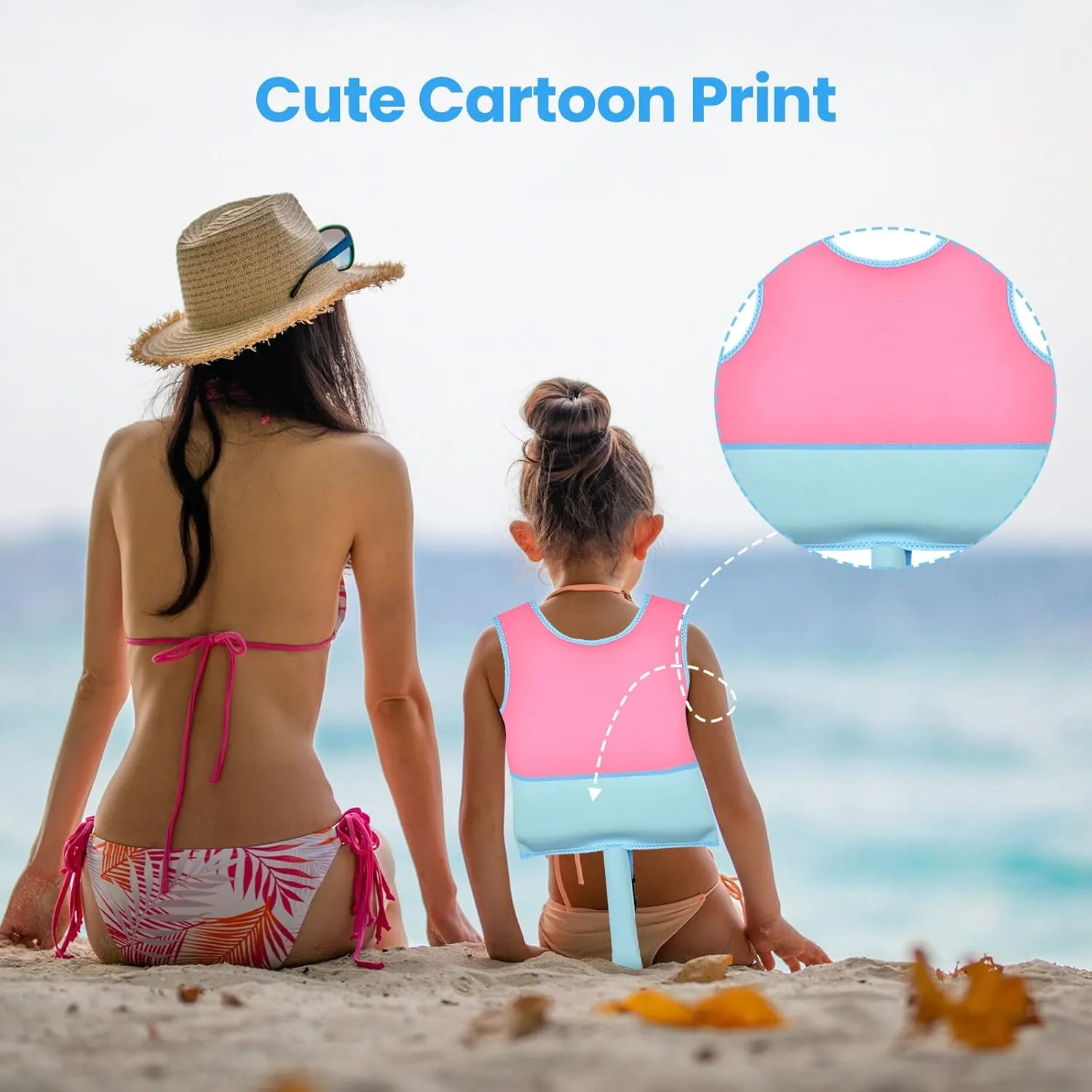 Kids Swim Vest Neoprene Swimming Aid with Adjustable Safety Strap for Age 1-3 and 3-6