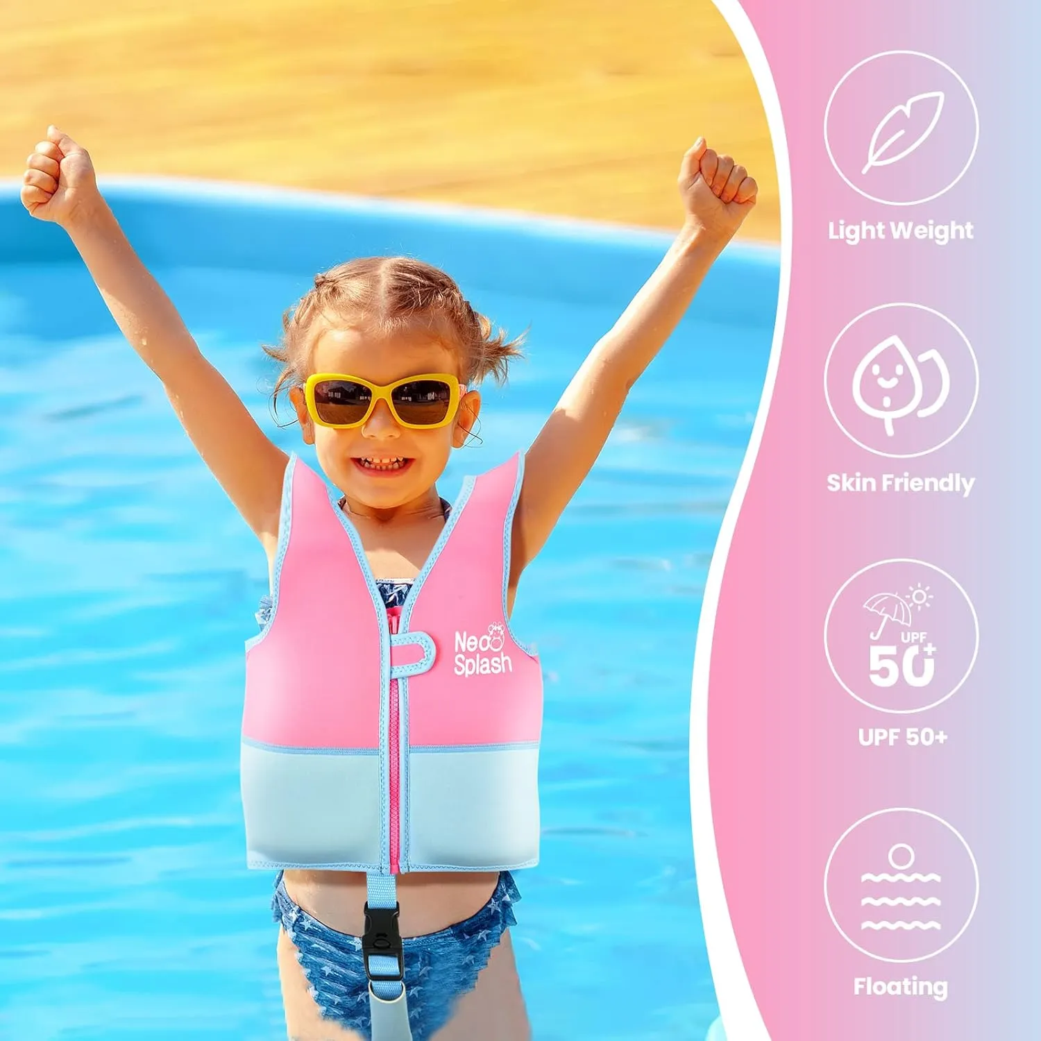 Kids Swim Vest Neoprene Swimming Aid with Adjustable Safety Strap for Age 1-3 and 3-6