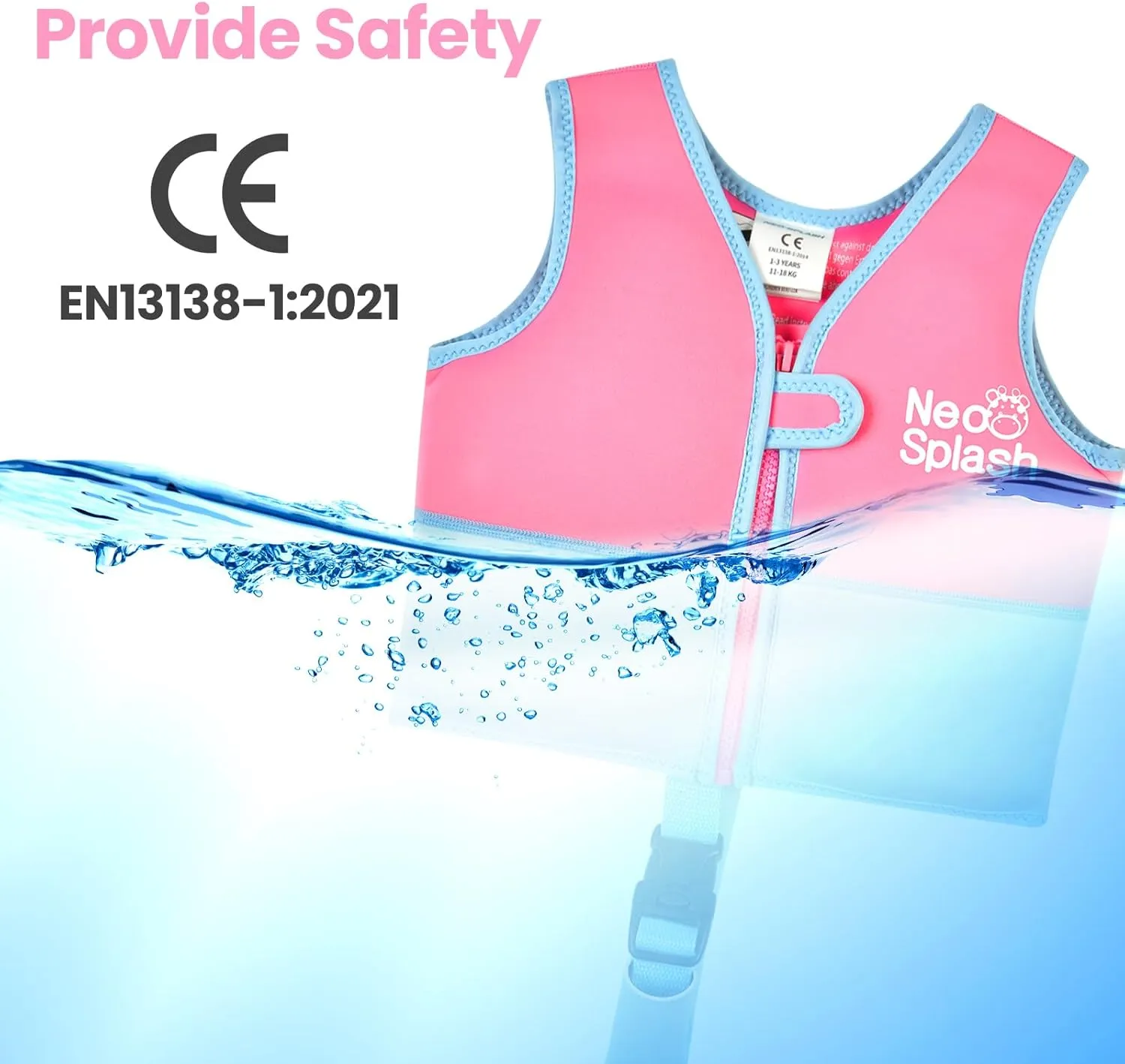 Kids Swim Vest Neoprene Swimming Aid with Adjustable Safety Strap for Age 1-3 and 3-6