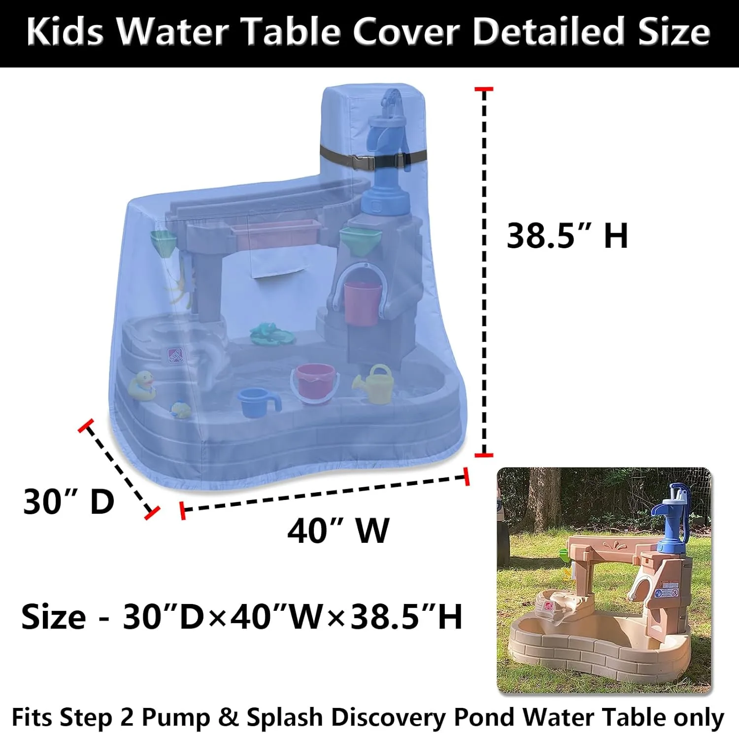 Kids Water Table Cover for Step2 Pump & Splash Discovery Pond Water Table, Outdoor UV, Fade-resistant, Wind and Dust Protection Toddlers Water Activity Table Cover(Blue)