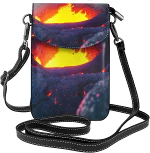 Kilauea Volcano Print Small Cell Phone Leather Purse Adjustable Shoulder Rope Crossbody Bags For Women