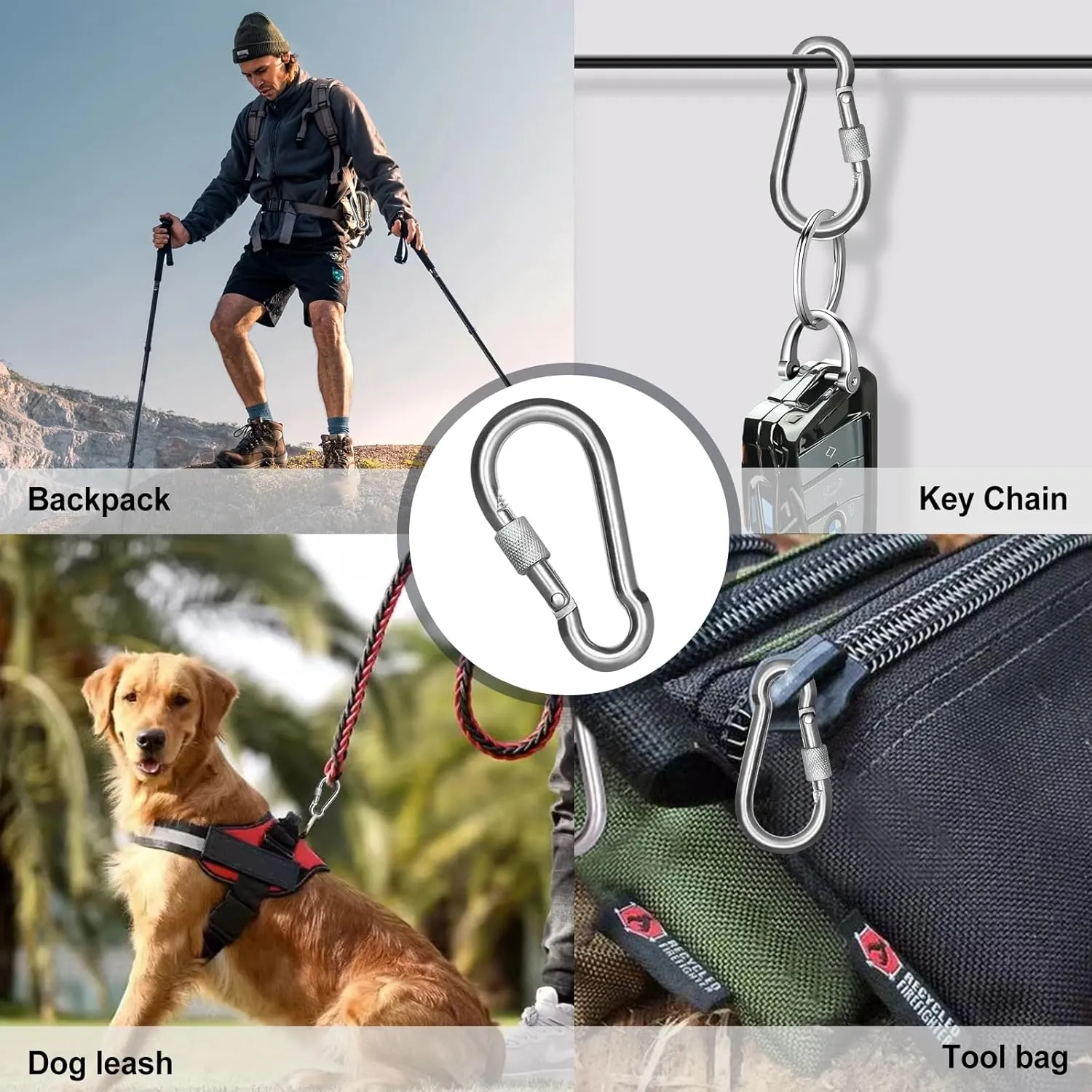 KINLINK 20 Pack Screw Locking Carabiner, 3.15 inch Heavy Duty Carabiner Clips, 304 Stainless Steel Small Caribeener Clips, Caribiniers for Outdoor Camping, Swing, Hammock, Hiking, Quick Link