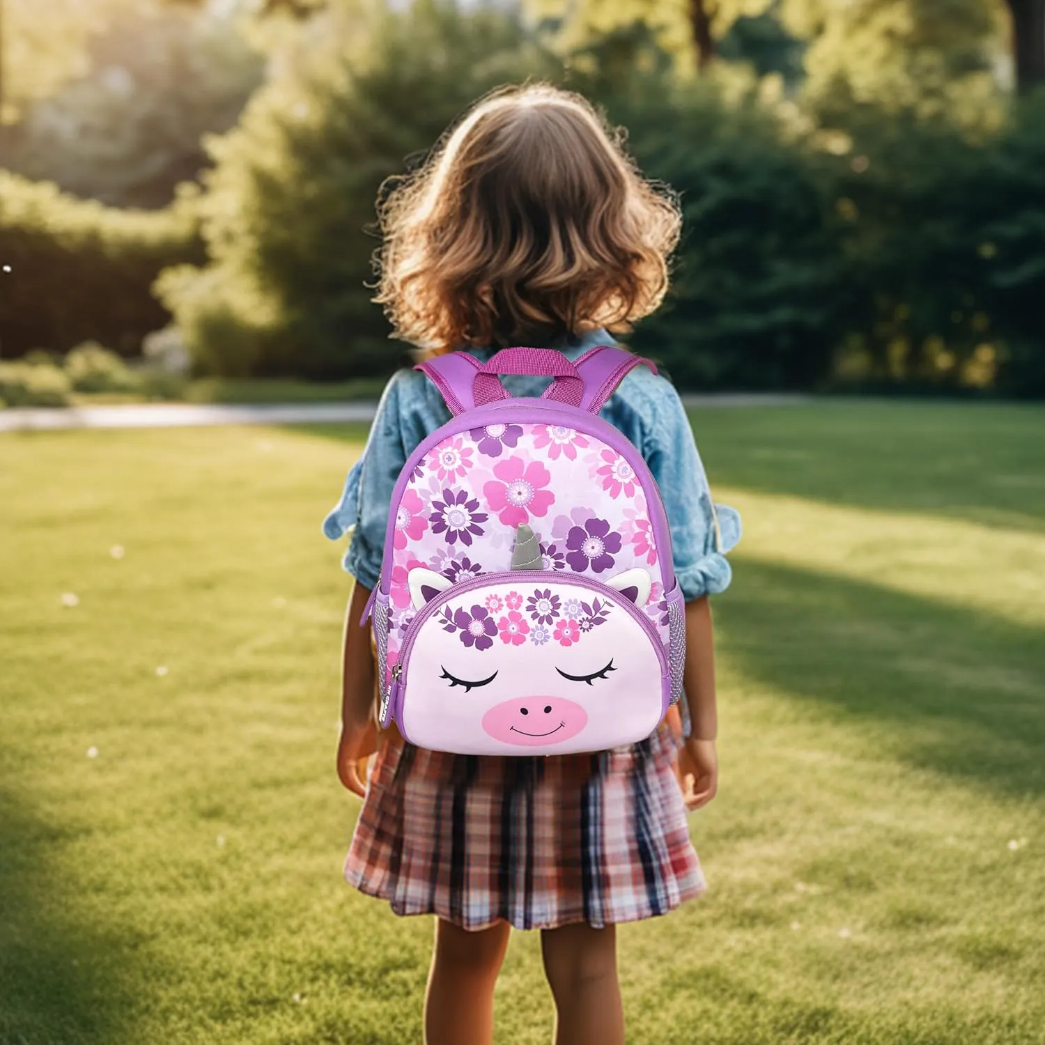 KK CRAFTS Preschool Backpack Toddler Neoprene Animal Schoolbag Lunch backpack for Kids Boys Girls(Silver-Horn Unicorn)