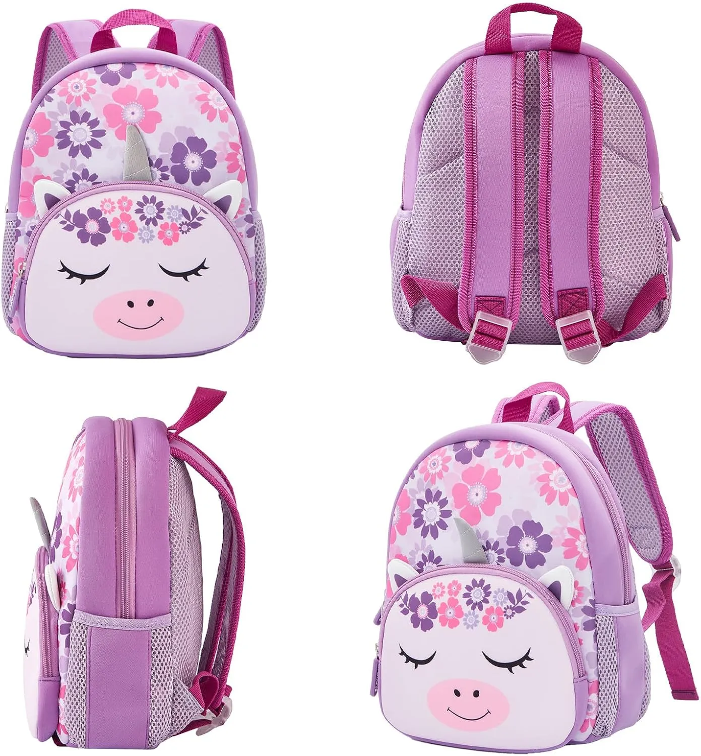 KK CRAFTS Preschool Backpack Toddler Neoprene Animal Schoolbag Lunch backpack for Kids Boys Girls(Silver-Horn Unicorn)