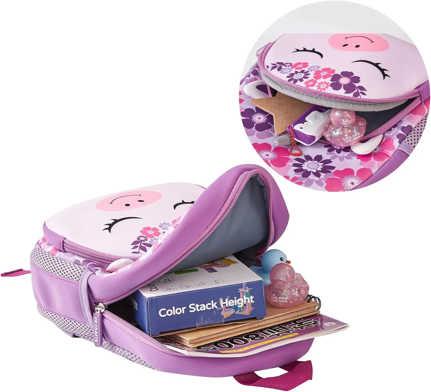 KK CRAFTS Preschool Backpack Toddler Neoprene Animal Schoolbag Lunch backpack for Kids Boys Girls(Silver-Horn Unicorn)