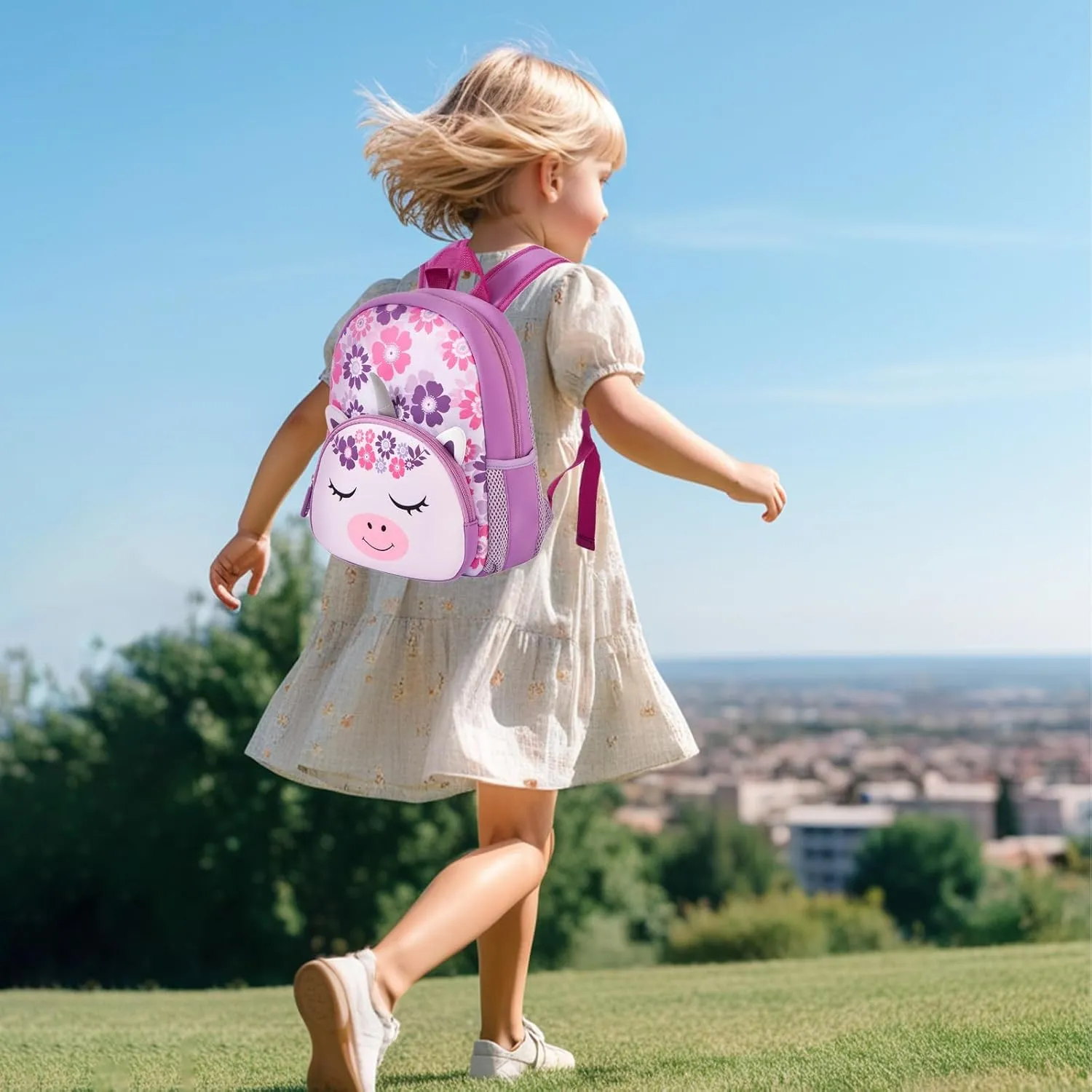 KK CRAFTS Preschool Backpack Toddler Neoprene Animal Schoolbag Lunch backpack for Kids Boys Girls(Silver-Horn Unicorn)