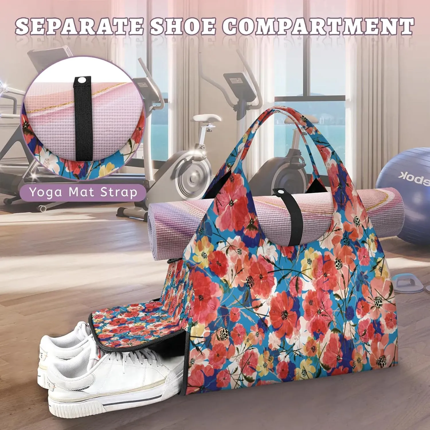 KOBLEN Yoga Gym Bags for Women Duffel Bag with Shoe Compartment and Yoga Mat Portable Weekender Bags for Pilates Travel Offices Workout Beach