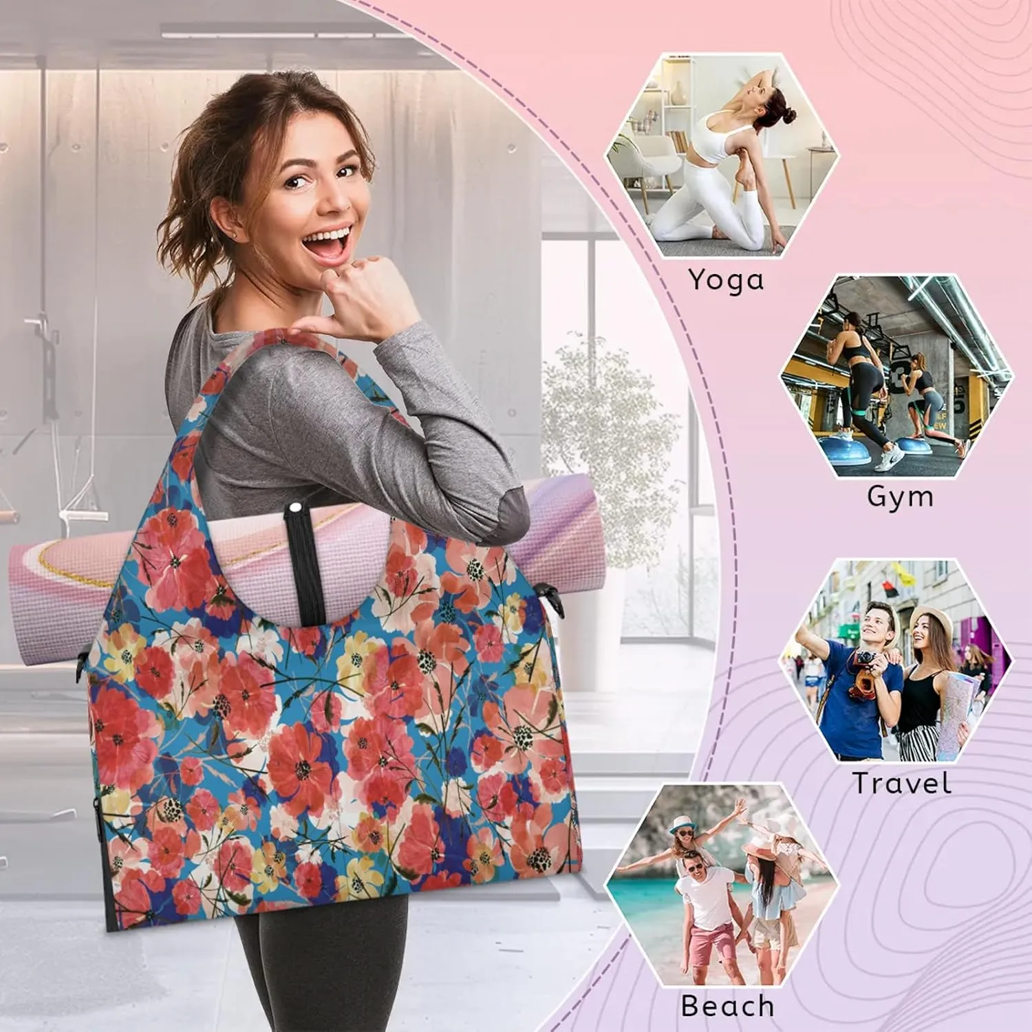 KOBLEN Yoga Gym Bags for Women Duffel Bag with Shoe Compartment and Yoga Mat Portable Weekender Bags for Pilates Travel Offices Workout Beach