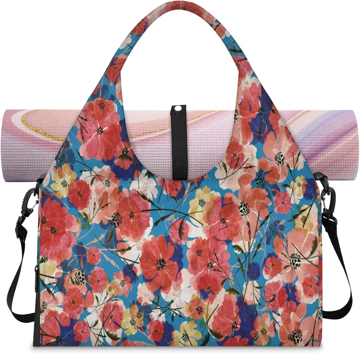 KOBLEN Yoga Gym Bags for Women Duffel Bag with Shoe Compartment and Yoga Mat Portable Weekender Bags for Pilates Travel Offices Workout Beach