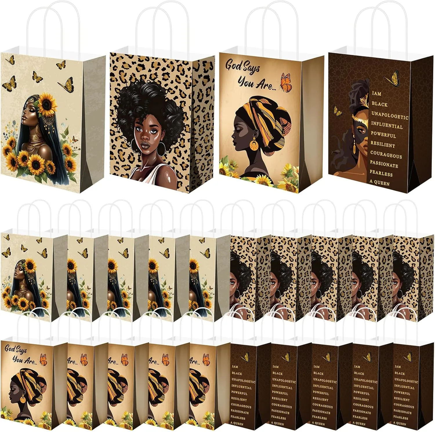 Kolldenn 24 Pcs African American Gift Bags for Women Paper African Purses Black History Bags with Handles Bulk for Commemoration Festival Party Goody Favors Juneteenth Freedom Day
