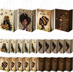 Kolldenn 24 Pcs African American Gift Bags for Women Paper African Purses Black History Bags with Handles Bulk for Commemoration Festival Party Goody Favors Juneteenth Freedom Day