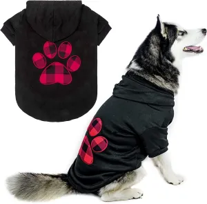 KOOLTAIL Plaid Dog Hoodie Pet Clothes Sweater with Hat and Pocket for Small Medium Large Size Dogs, Soft Winter Warm Dog Cold Weather Coat, Fleece Fall Dog Hooded Sweatshirt for Puppy Cats, Black L