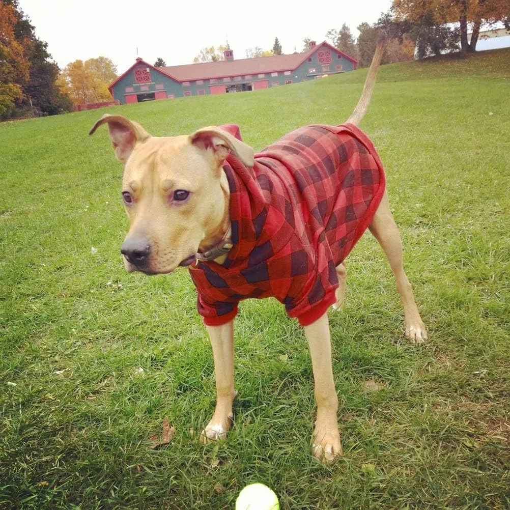 KOOLTAIL Plaid Dog Hoodie Pet Clothes Sweater with Hat and Pocket for Small Medium Large Size Dogs, Soft Winter Warm Dog Cold Weather Coat, Fleece Fall Dog Hooded Sweatshirt for Puppy Cats, Red XL