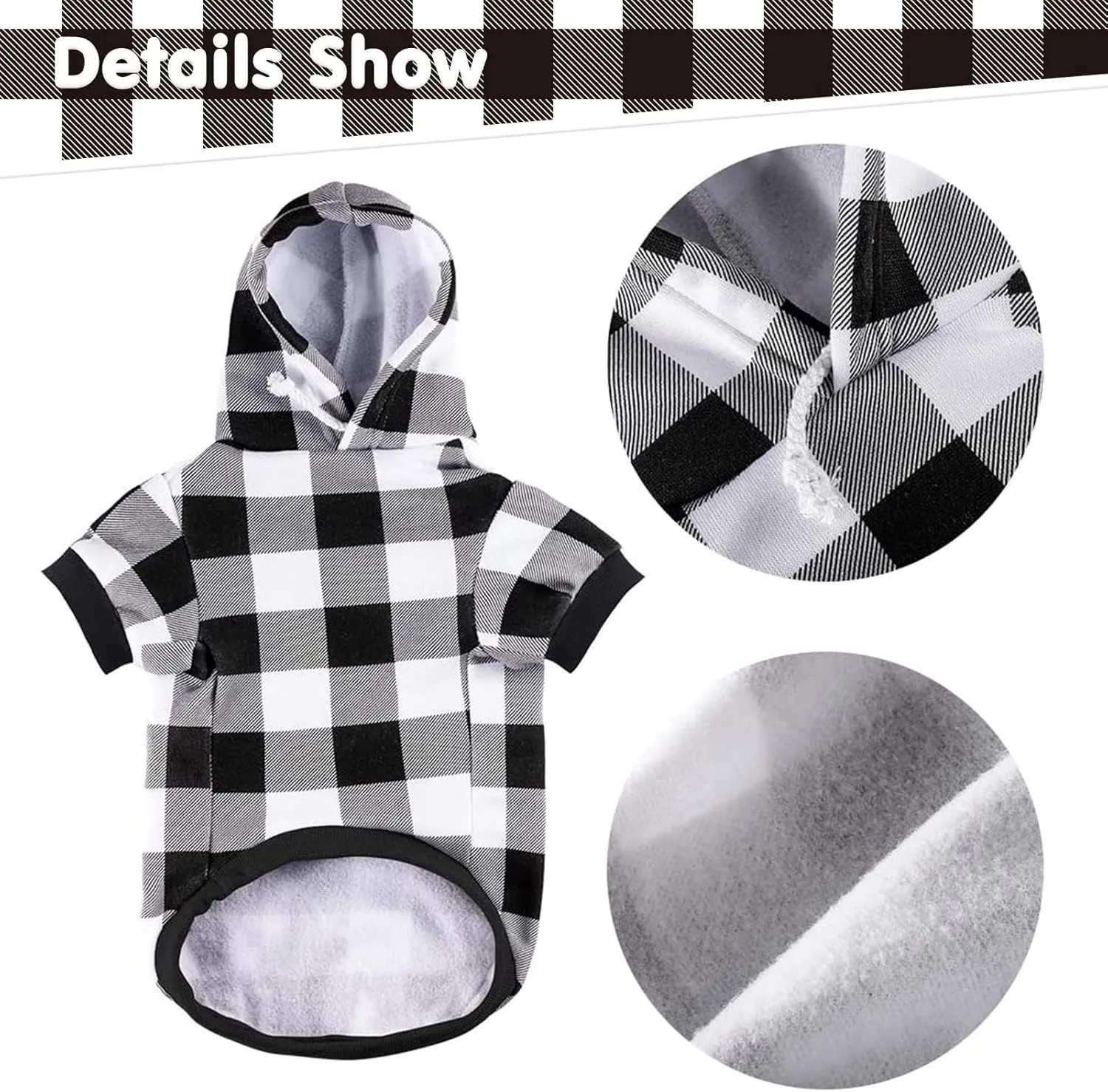 KOOLTAIL Plaid Dog Hoodie Pet Clothes Sweater with Hat and Pocket for Small Medium Large Size Dogs, Soft Winter Warm Dog Cold Weather Coat, Fleece Fall Dog Hooded Sweatshirt for Puppy Cats, White XL