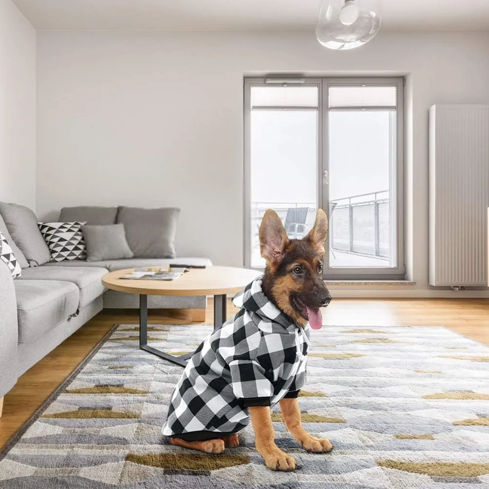 KOOLTAIL Plaid Dog Hoodie Pet Clothes Sweater with Hat and Pocket for Small Medium Large Size Dogs, Soft Winter Warm Dog Cold Weather Coat, Fleece Fall Dog Hooded Sweatshirt for Puppy Cats, White XL