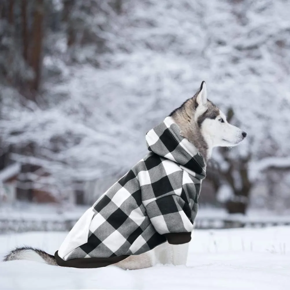 KOOLTAIL Plaid Dog Hoodie Pet Clothes Sweater with Hat and Pocket for Small Medium Large Size Dogs, Soft Winter Warm Dog Cold Weather Coat, Fleece Fall Dog Hooded Sweatshirt for Puppy Cats, White XL