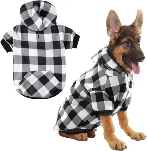 KOOLTAIL Plaid Dog Hoodie Pet Clothes Sweater with Hat and Pocket for Small Medium Large Size Dogs, Soft Winter Warm Dog Cold Weather Coat, Fleece Fall Dog Hooded Sweatshirt for Puppy Cats, White XL