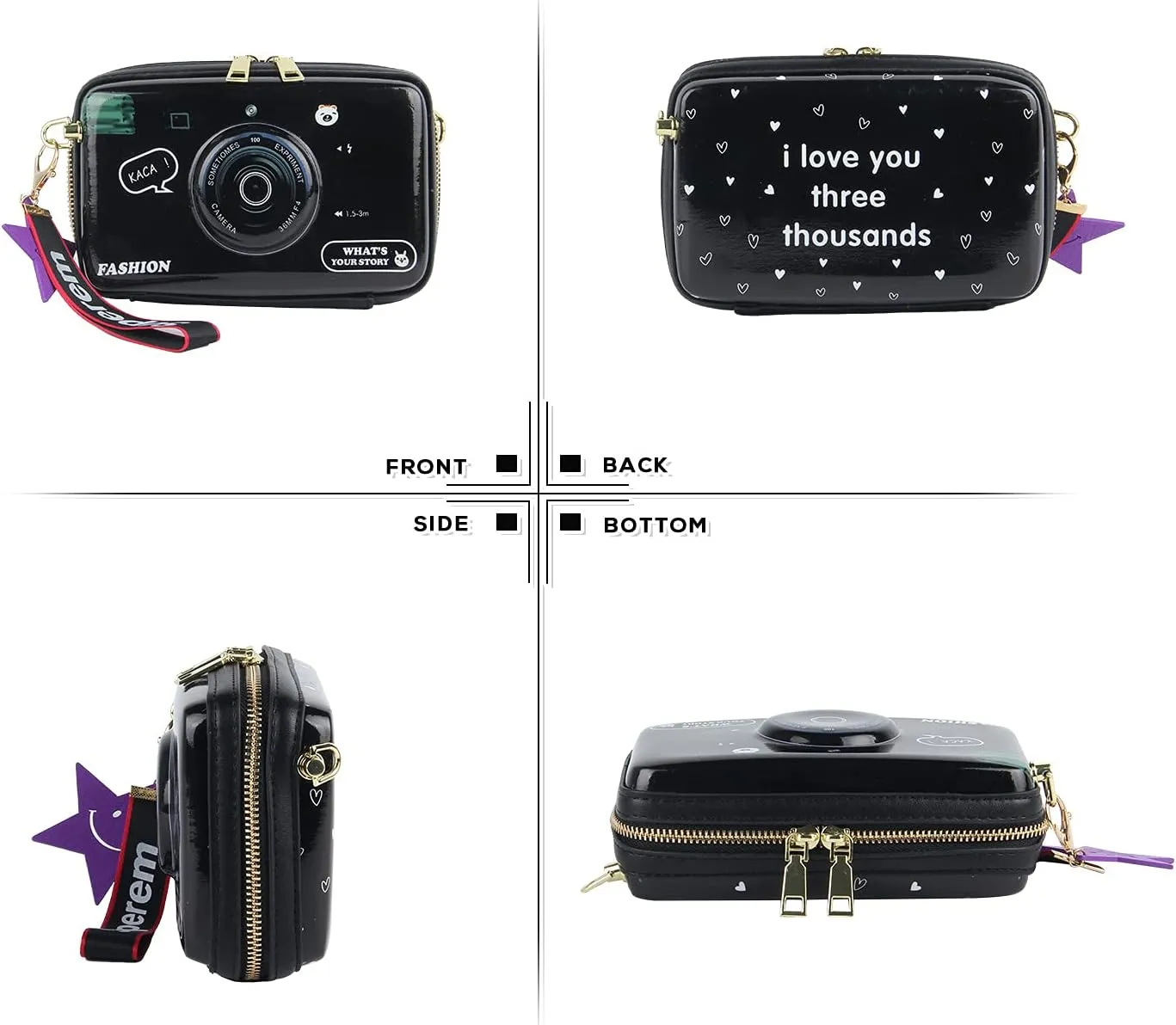 KUANG! Women Fashion Camera Shaped Crossbody Handbag PU Leather Vintage Shoulder Bag Novelty Clutch Box Purse