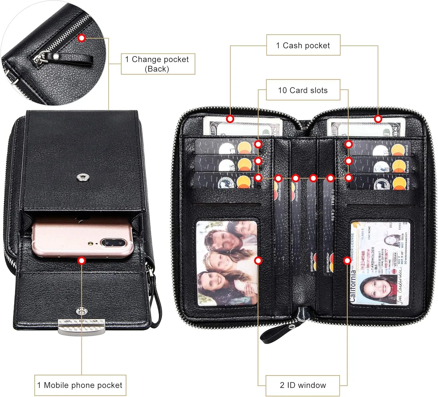 KUKOO Small Crossbody Bag Cell Phone Purse Wallet with Credit Card Slots for Women
