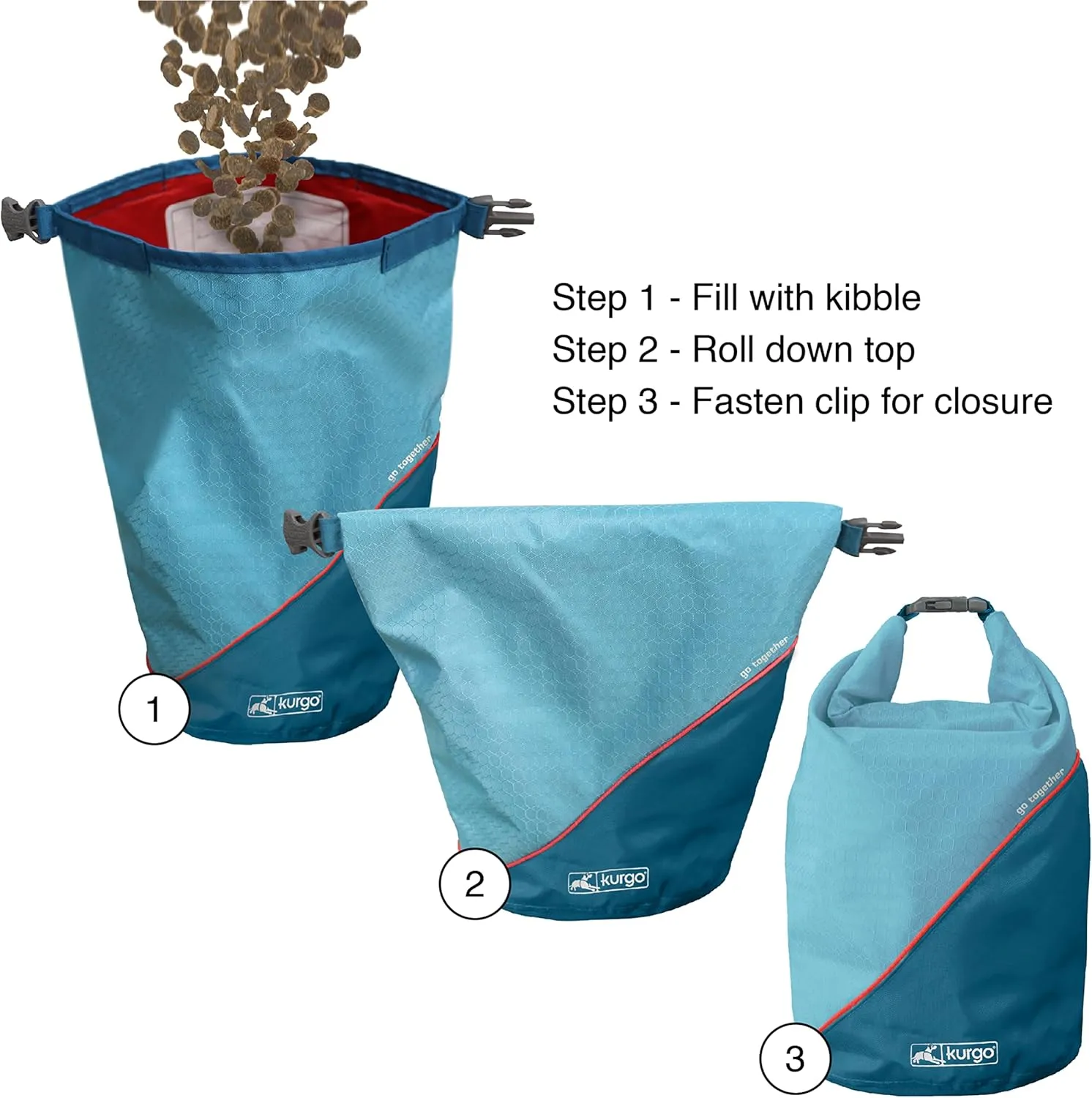 Kurgo Kibble Carrier Portable Dog Food Travel Container, Pet Snack Bag for Camping and Hiking, Easy to Clean, PVC Free, Holds 5 Pounds