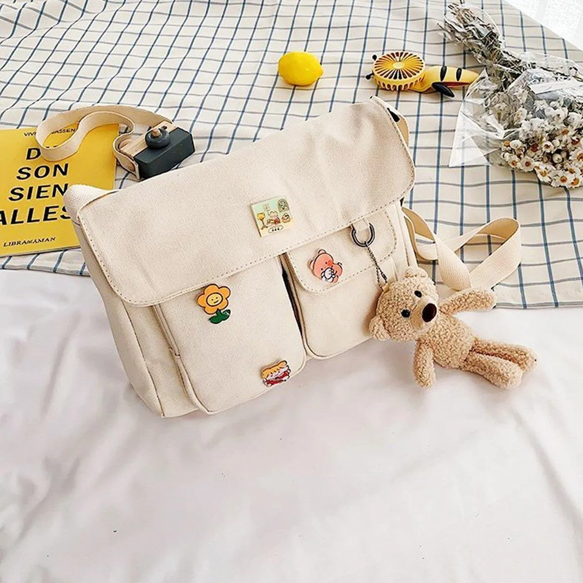 Ladies Small Square Canvas Bag Large Capacity Shoulder Handbag for Everyday Use