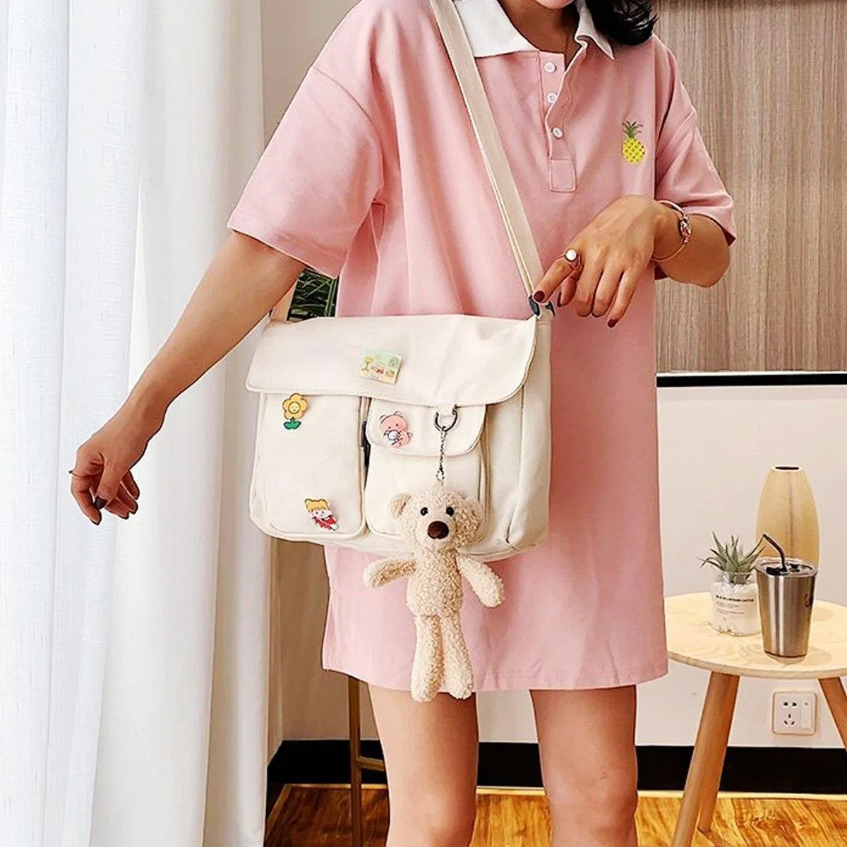 Ladies Small Square Canvas Bag Large Capacity Shoulder Handbag for Everyday Use