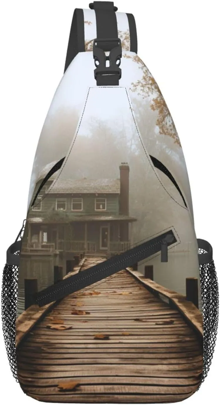 Lake House Cross Chest Bag Diagonally Sling Backpack Outdoor Travel Cycling Bag for Men Women