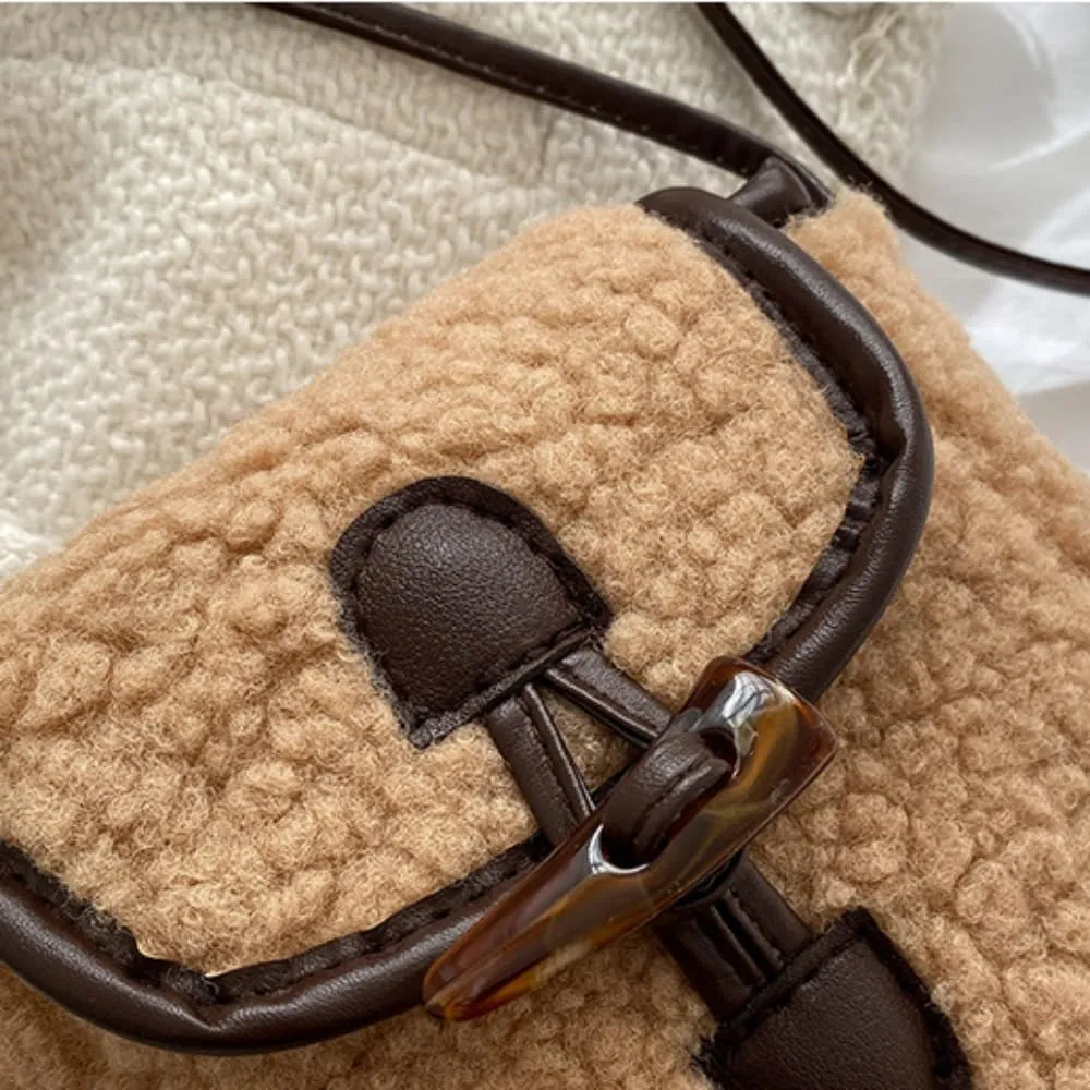 Lamb Fleece Phone Bag Wooly Bag Mobile Phone Bag Shoulder Crossbody Small Bag Female Autumn Winter Vintage Lamb Wool Bag