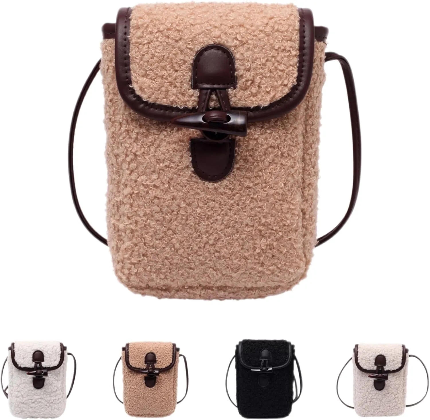 Lamb Fleece Phone Bag Wooly Bag Mobile Phone Bag Shoulder Crossbody Small Bag Female Autumn Winter Vintage Lamb Wool Bag