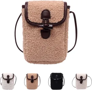 Lamb Fleece Phone Bag Wooly Bag Mobile Phone Bag Shoulder Crossbody Small Bag Female Autumn Winter Vintage Lamb Wool Bag