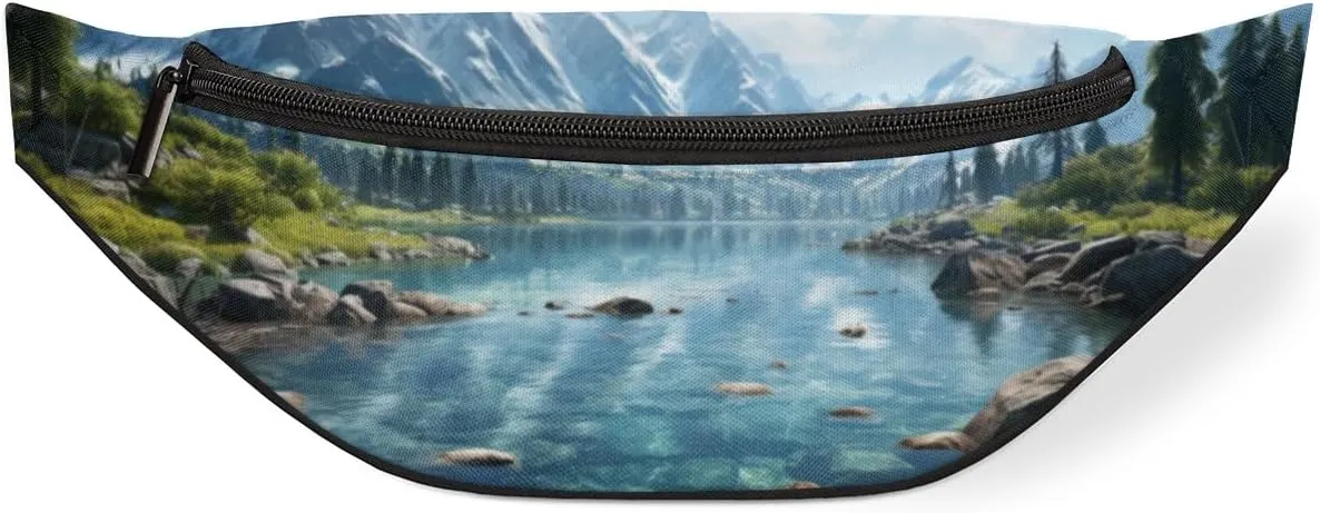 Landscape Mountains Trees Lakes Fanny Pack for Women Men Waist Pack Crossbody Bag with Adjustable Belt for Travel Hiking Running Cycling Festivals