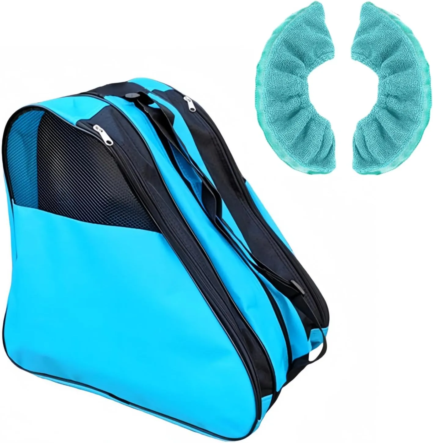 Large Capacity Roller Skate Bag and Ice Skate Blade Cover Set Ice Skating Bag with Side Pockets & Name Card Holder Skate Guards for Hockey Figure and Ice Skates Blade Protector