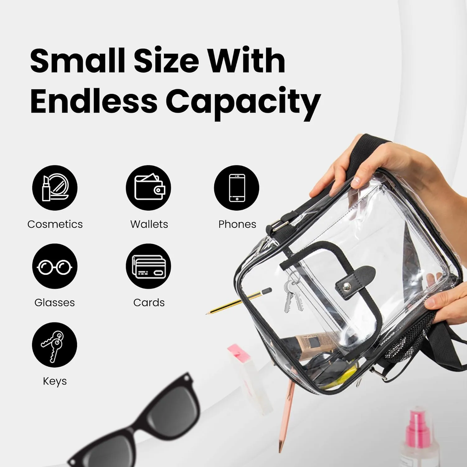 Large Clear Stadium Purse with Drink Holder - Transparent Crossbody Tote Bag for Stadiums, Sports Events, Concerts and Travel