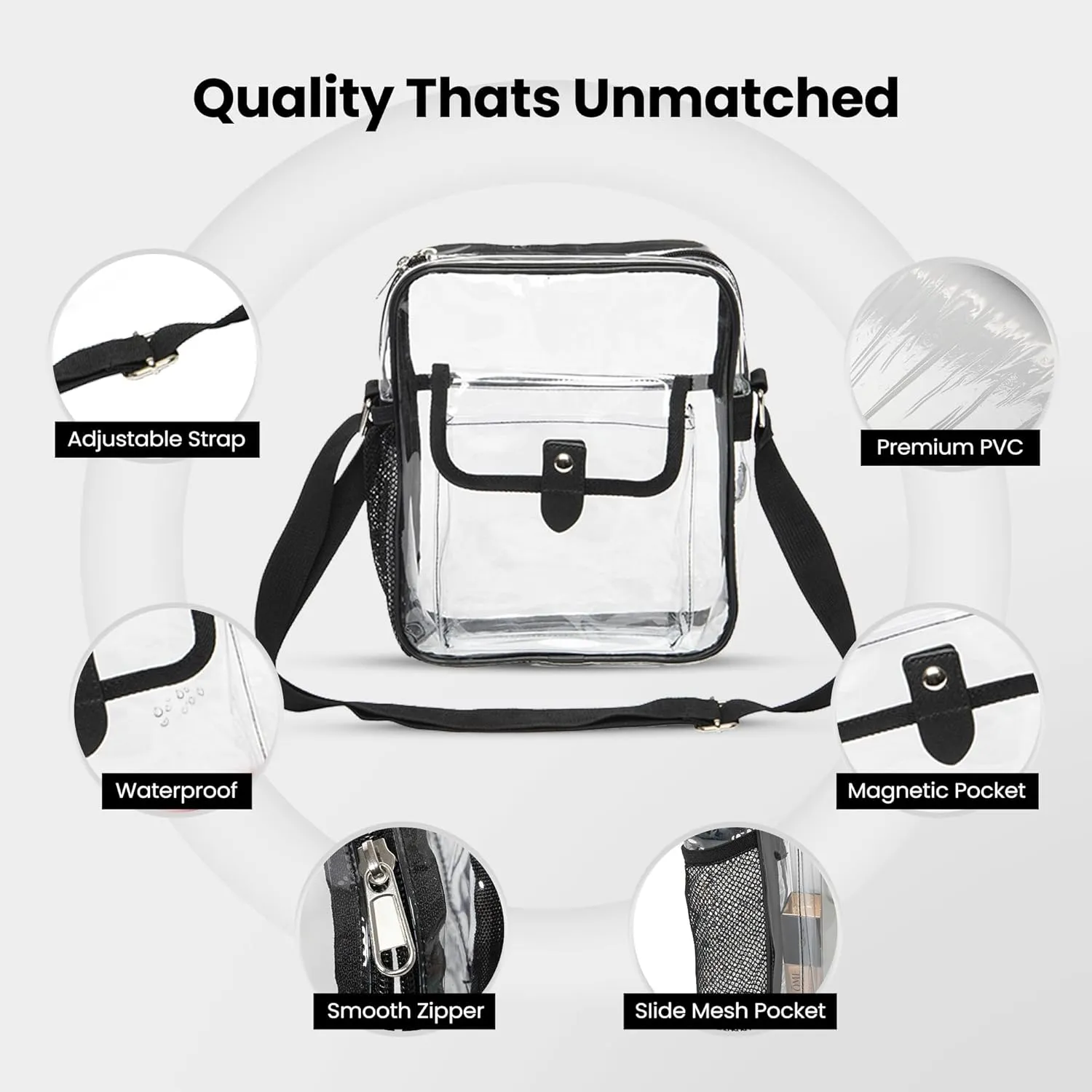 Large Clear Stadium Purse with Drink Holder - Transparent Crossbody Tote Bag for Stadiums, Sports Events, Concerts and Travel