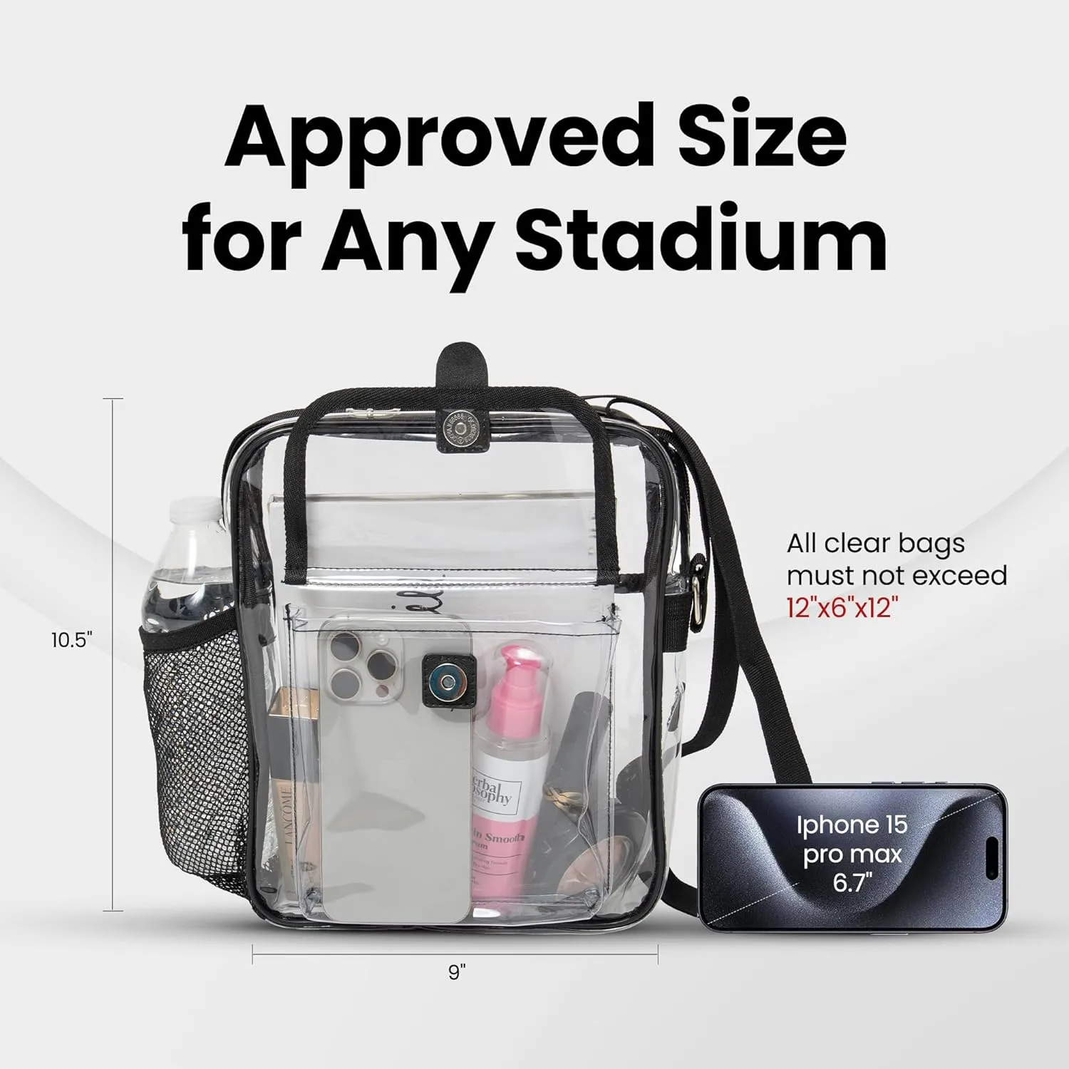 Large Clear Stadium Purse with Drink Holder - Transparent Crossbody Tote Bag for Stadiums, Sports Events, Concerts and Travel