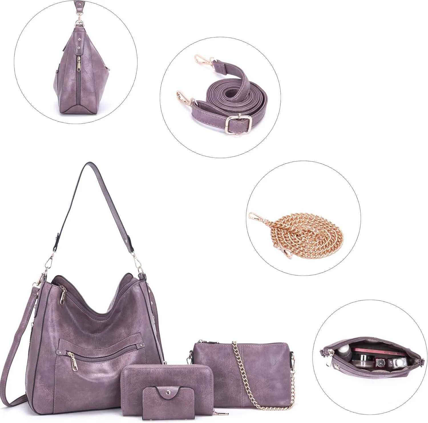 Large Crossbody Purses Set For Women Shoulder Tote Handbags Ladies Hobo Bags With Matching Wallet 4PCS