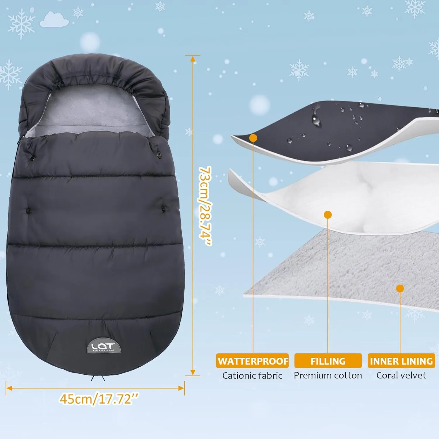 LAT Winter Warm Stroller Footmuff 30 * 18 in Universal Baby Stroller Bunting Bag Toddler Stroller Sleeping Bag Sack Baby Car Seat & Carrier Cover, Winter Baby Essentials,Fit All Strollers