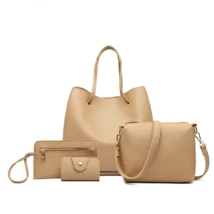 Lb1937 - Miss Lulu 4 Piece Set Shoulder Tote Handbag - Beige