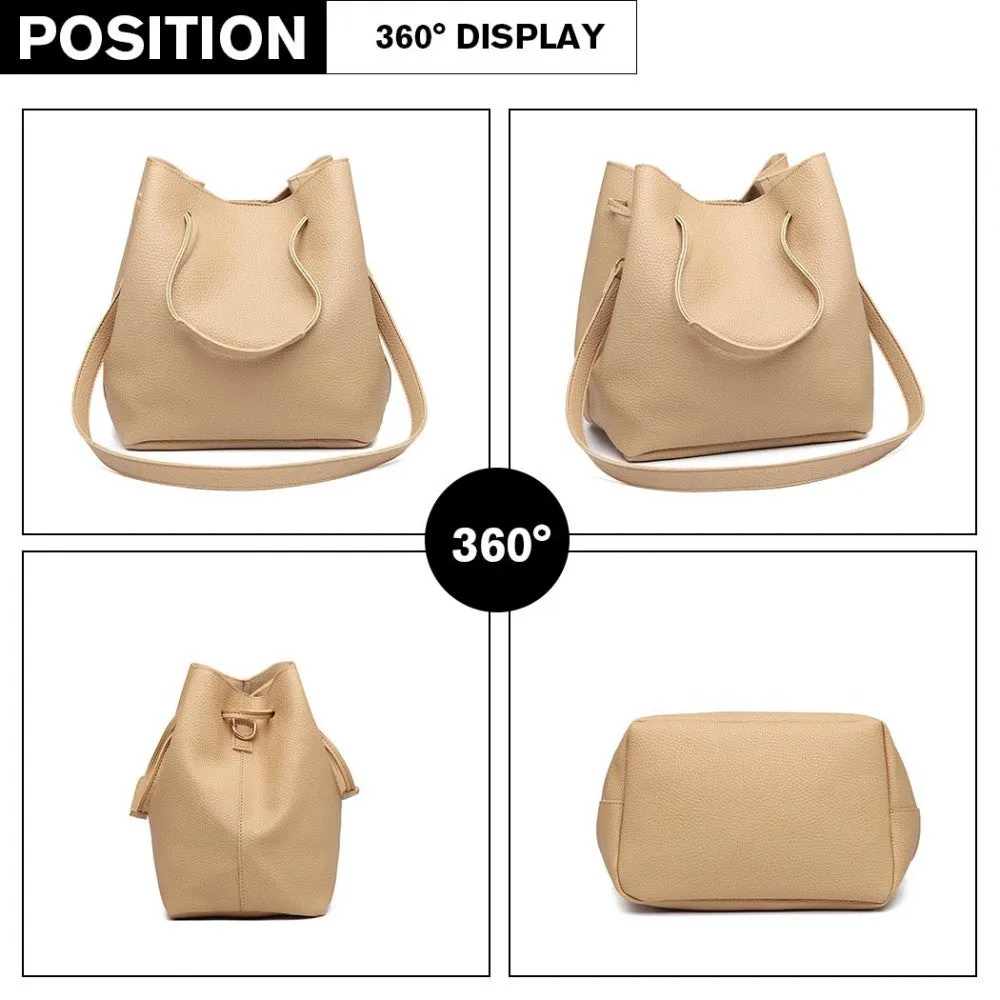 Lb1937 - Miss Lulu 4 Piece Set Shoulder Tote Handbag - Beige