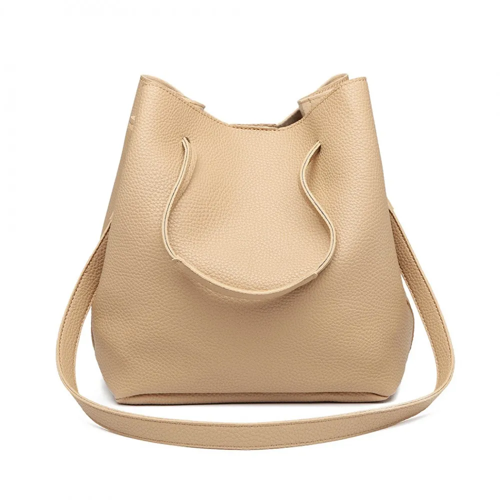 Lb1937 - Miss Lulu 4 Piece Set Shoulder Tote Handbag - Beige