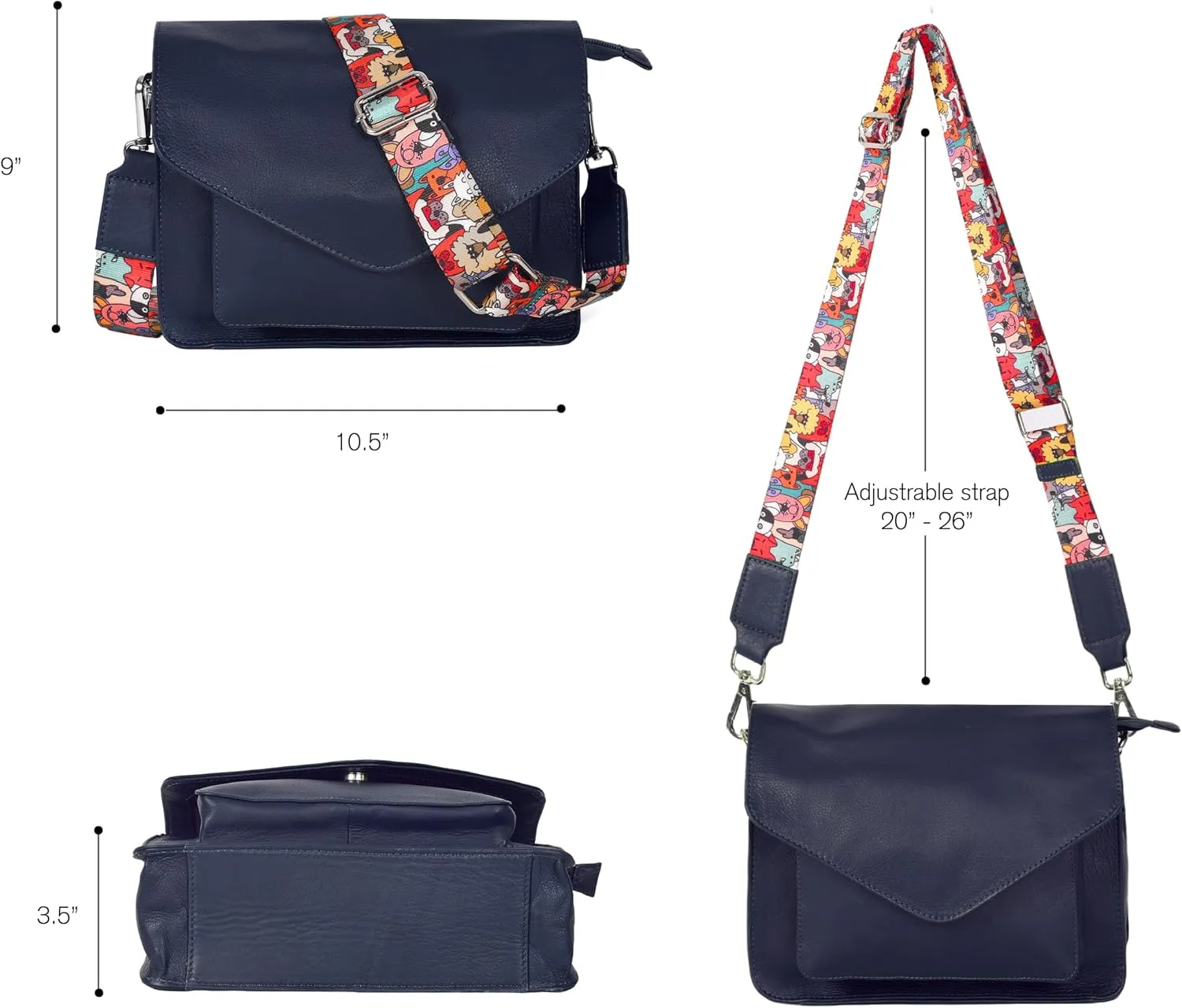 Leather Flapover Crossbody Handbag Purse for Women with Adjustable Strap & Overflap Snap Closure Tote/Bag