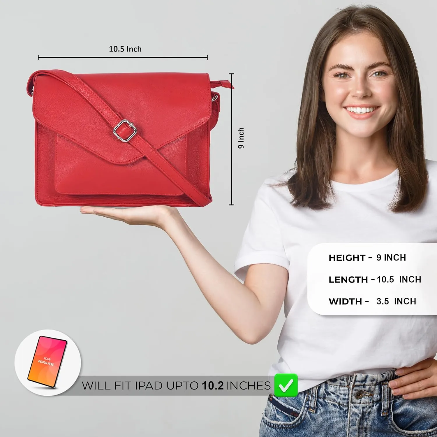 Leather Flapover Crossbody Handbag Purse for Women with Adjustable Strap & Overflap Snap Closure Tote/Bag
