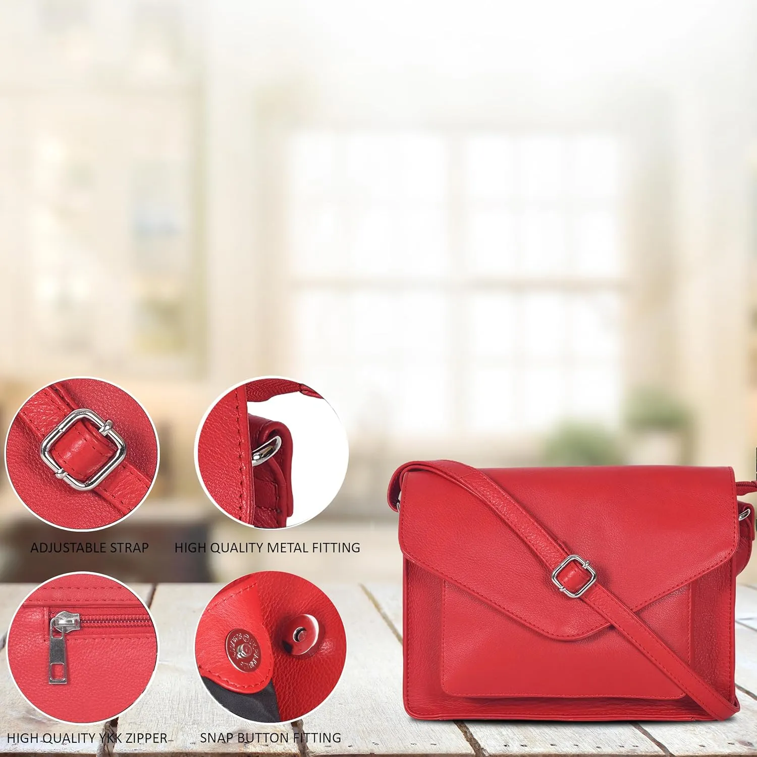 Leather Flapover Crossbody Handbag Purse for Women with Adjustable Strap & Overflap Snap Closure Tote/Bag