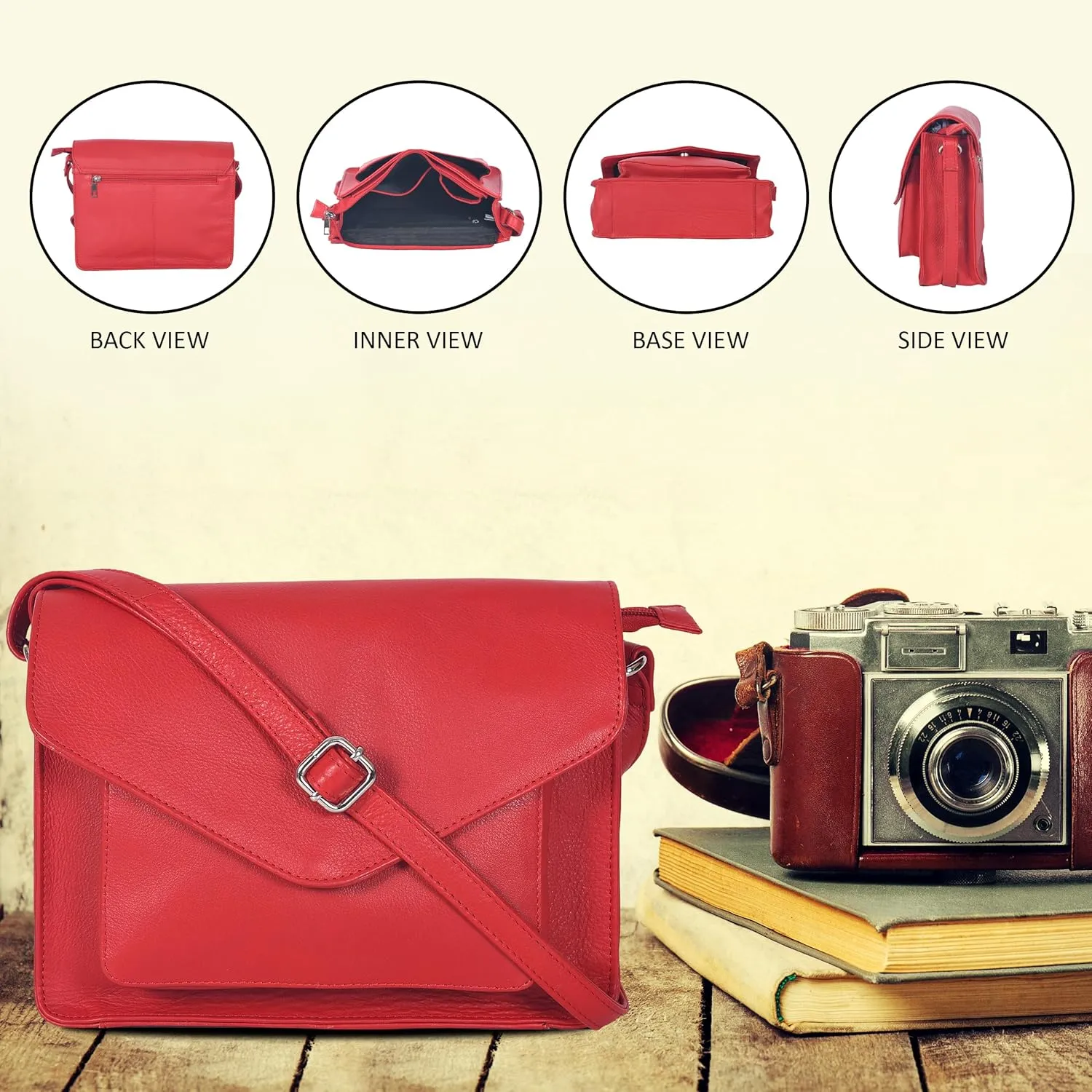 Leather Flapover Crossbody Handbag Purse for Women with Adjustable Strap & Overflap Snap Closure Tote/Bag